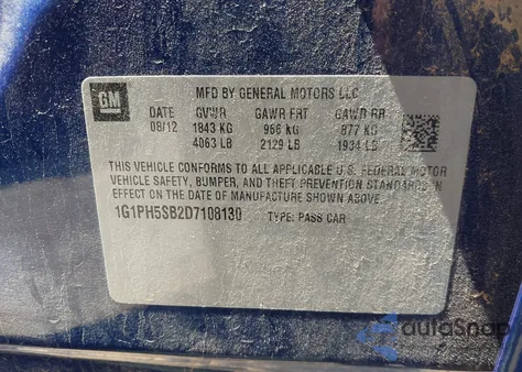 2013 Chevrolet Cruze Eco from USA, damaged, VIN 1G1PH5SB2D7108130